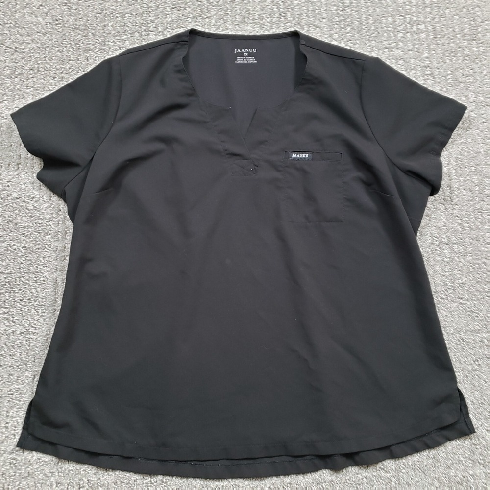 JAANUU Scrub Top Womens 2X Black 1 Pocket Tuck In Performance Work J96173